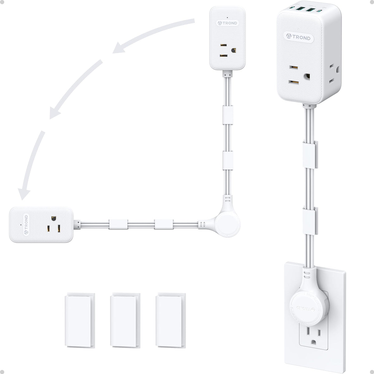 TROND 360° rotating outlet extender powers multiple devices behind furniture