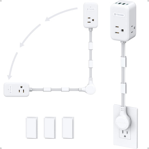 TROND 360° rotating outlet extender powers multiple devices behind furniture