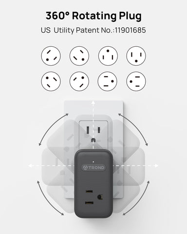 360° rotating plug design allows flexible placement behind furniture