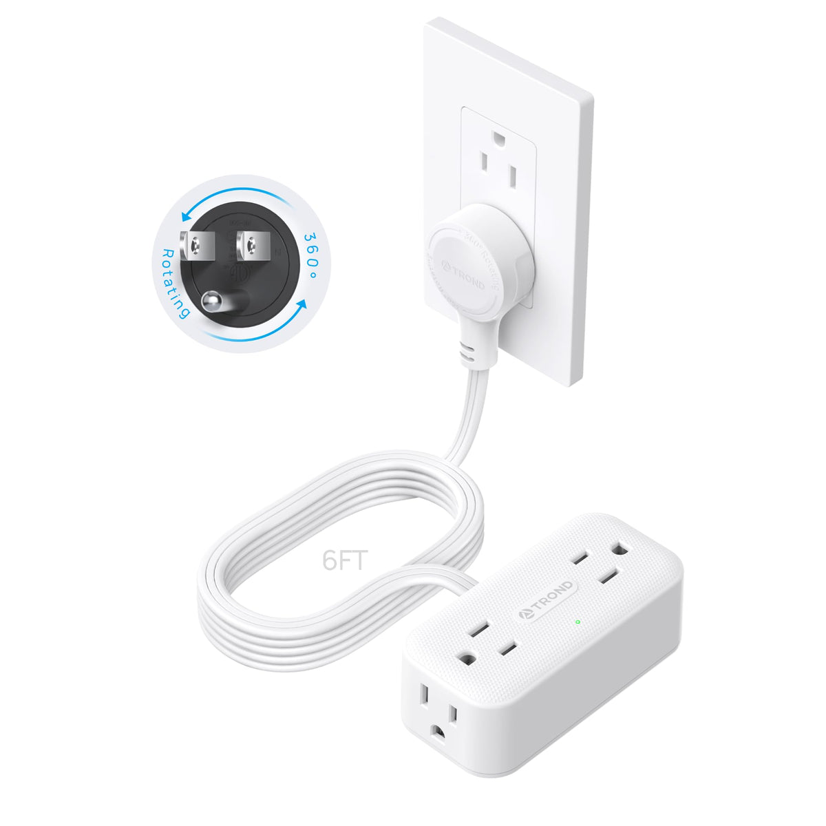 TROND 360° rotating plug enables flexible mounting behind furniture or in tight spaces.