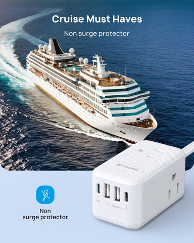TROND cruise-ready power strip in white, designed for cabin use