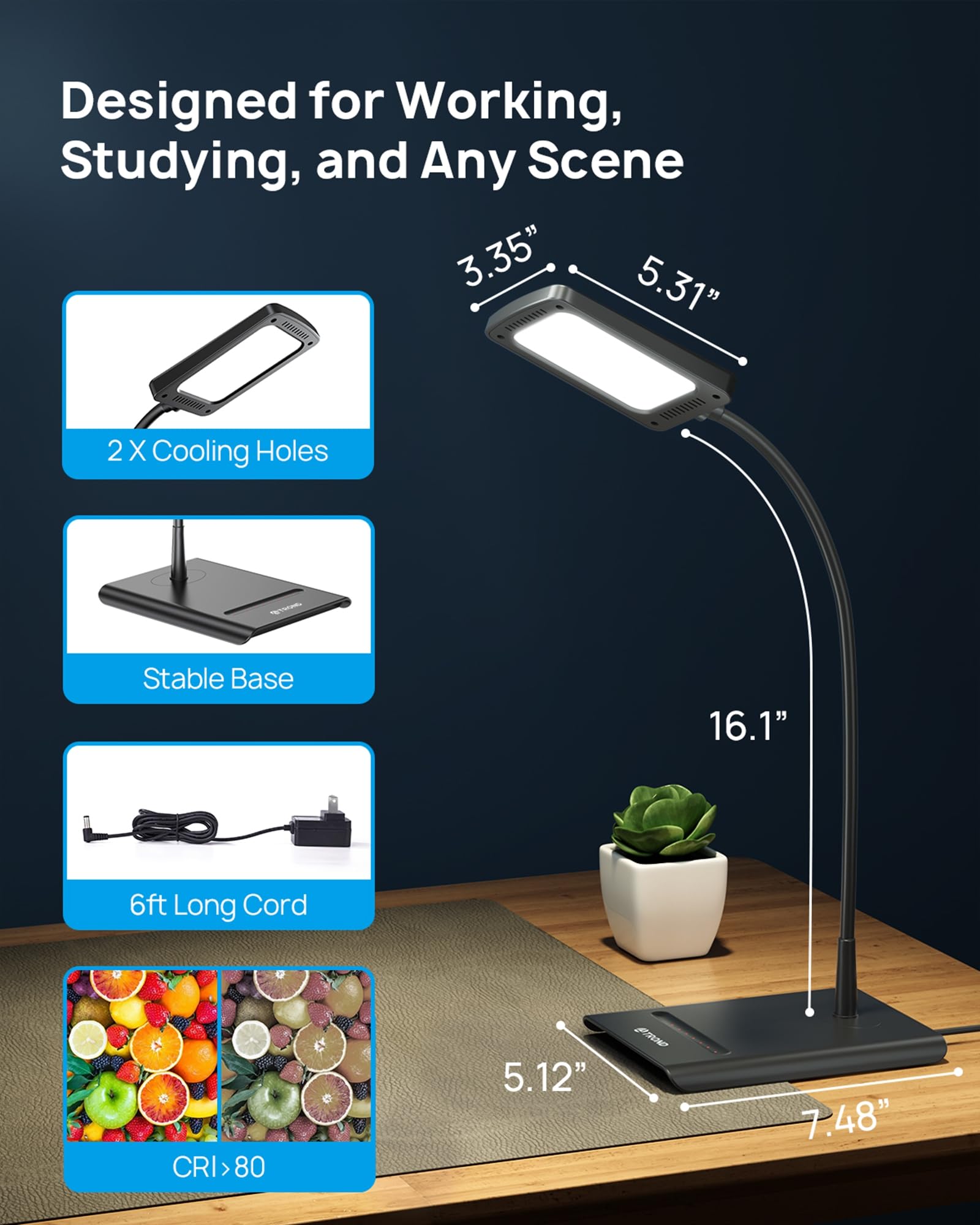 TROND Desk Lamp energy-saving design reduces power consumption