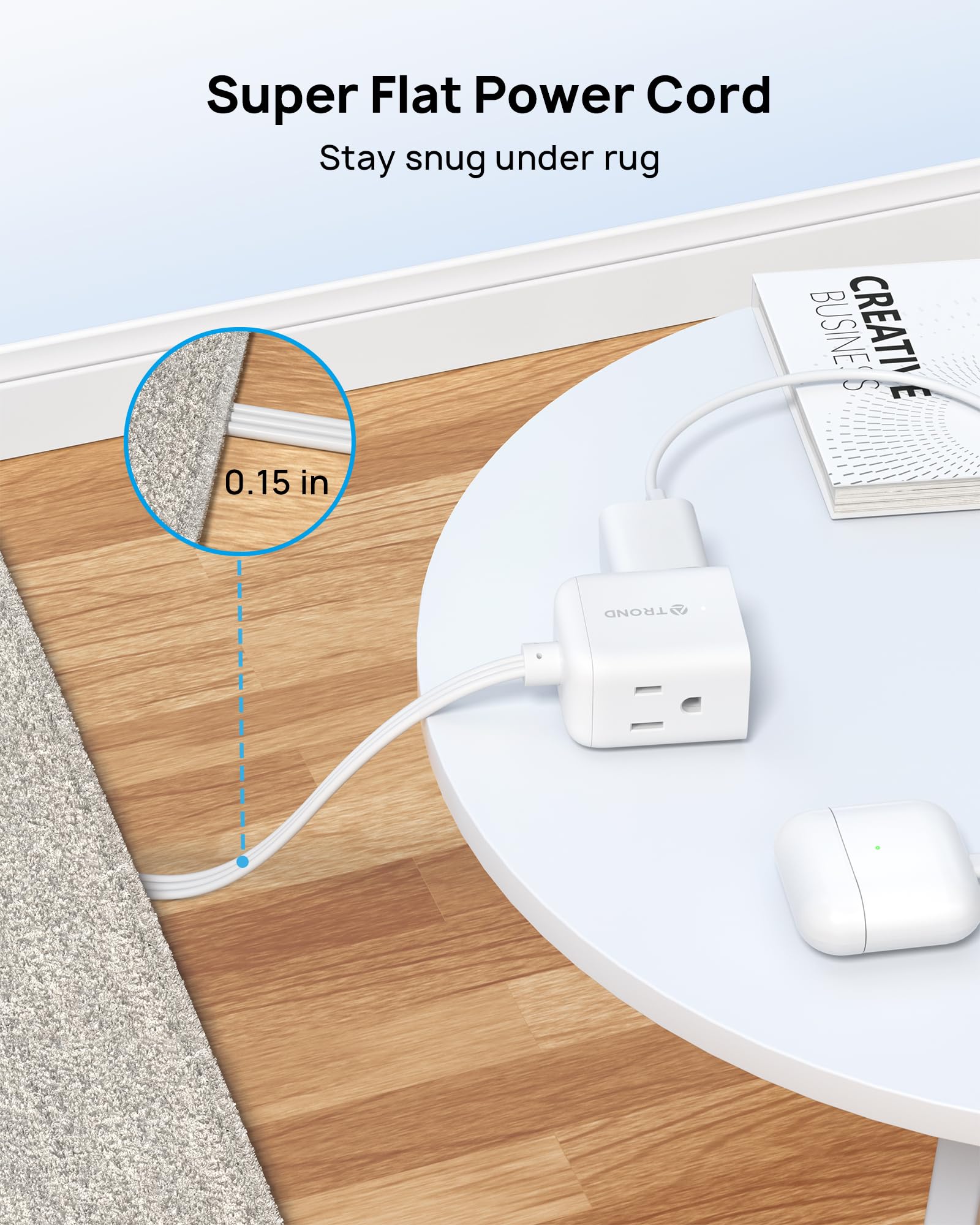 TROND 15ft reach enables flexible placement in kitchens and home offices.