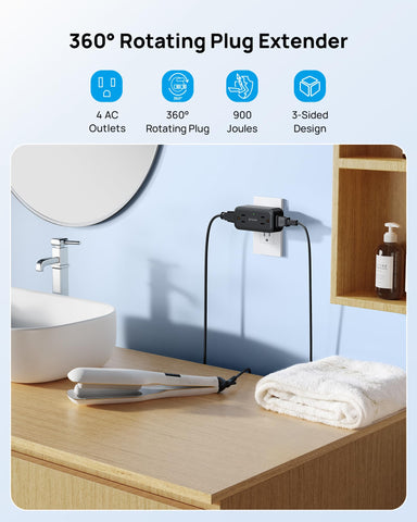 TROND four-outlet surge protector provides safe power for devices while traveling.