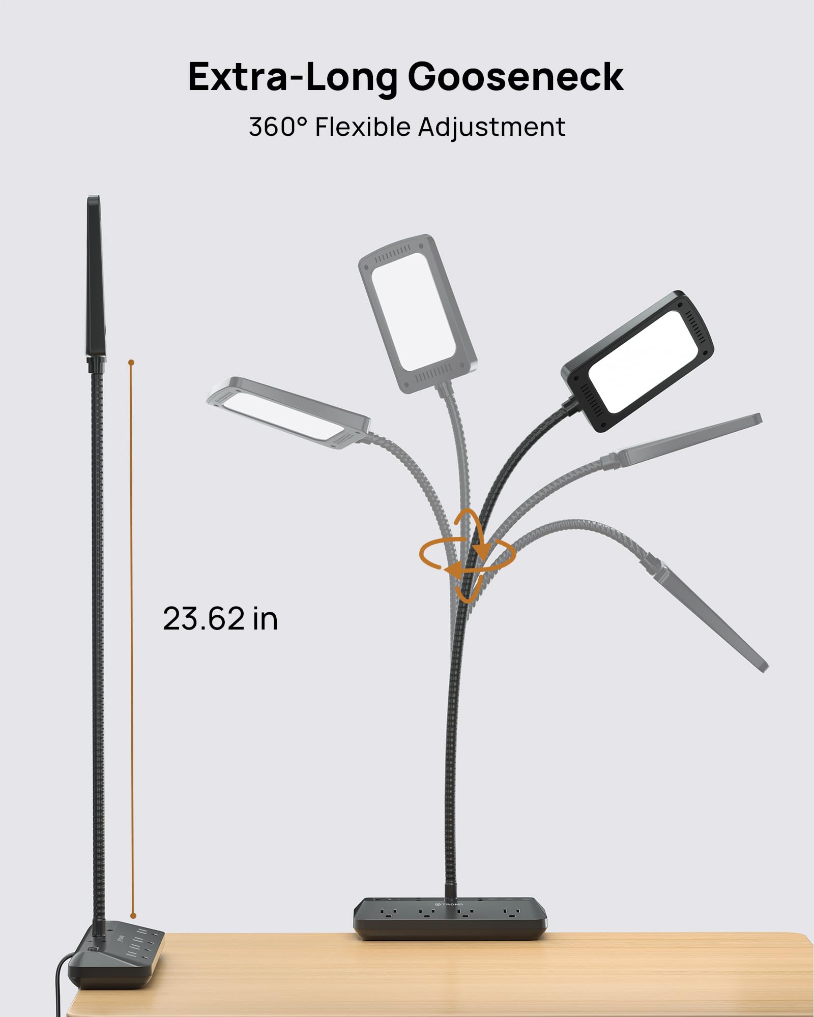 TROND 6ft flat plug extension cord neatly routed under desk