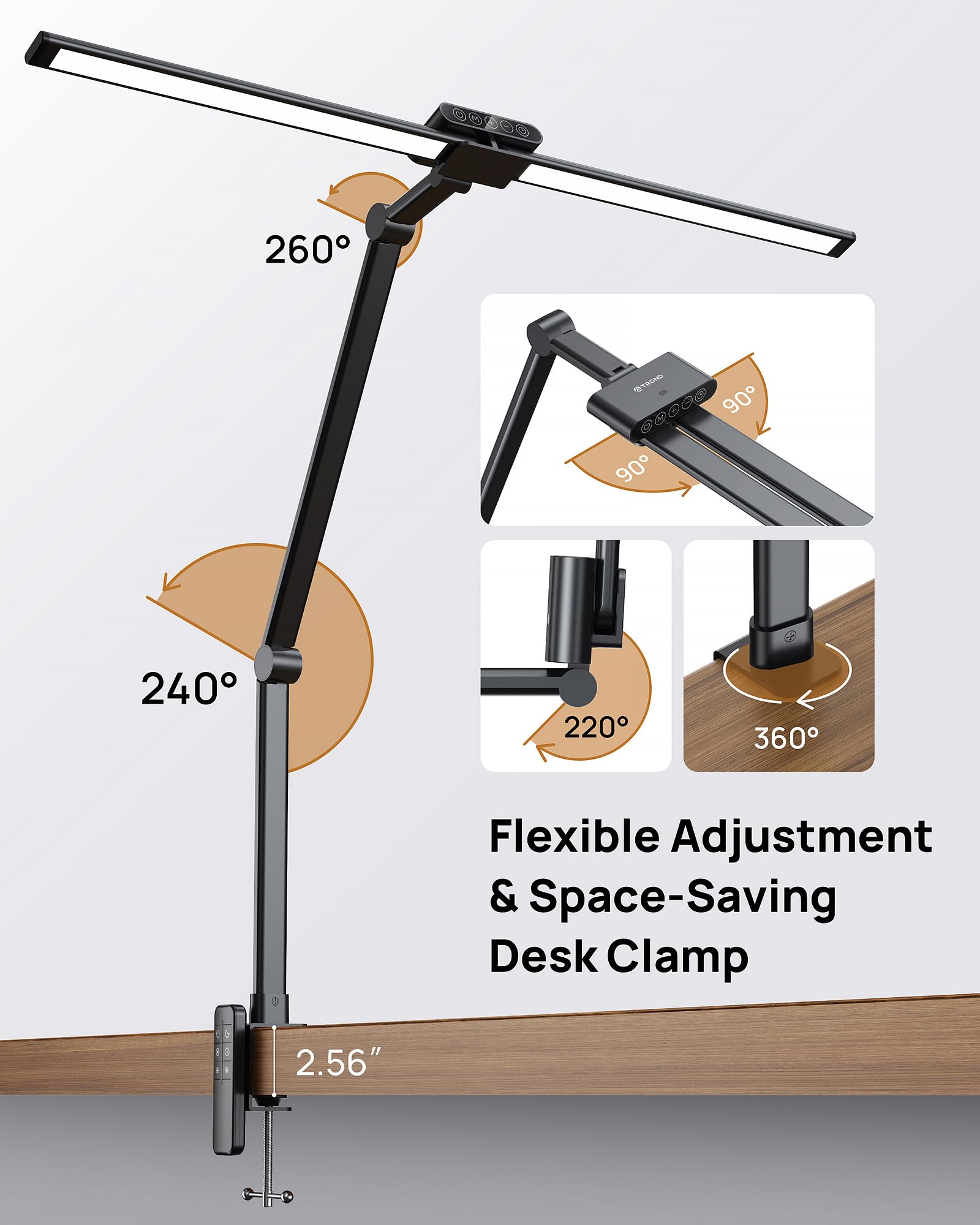 TROND LED Desk Lamp height up to 29 inches supports tall monitor setups