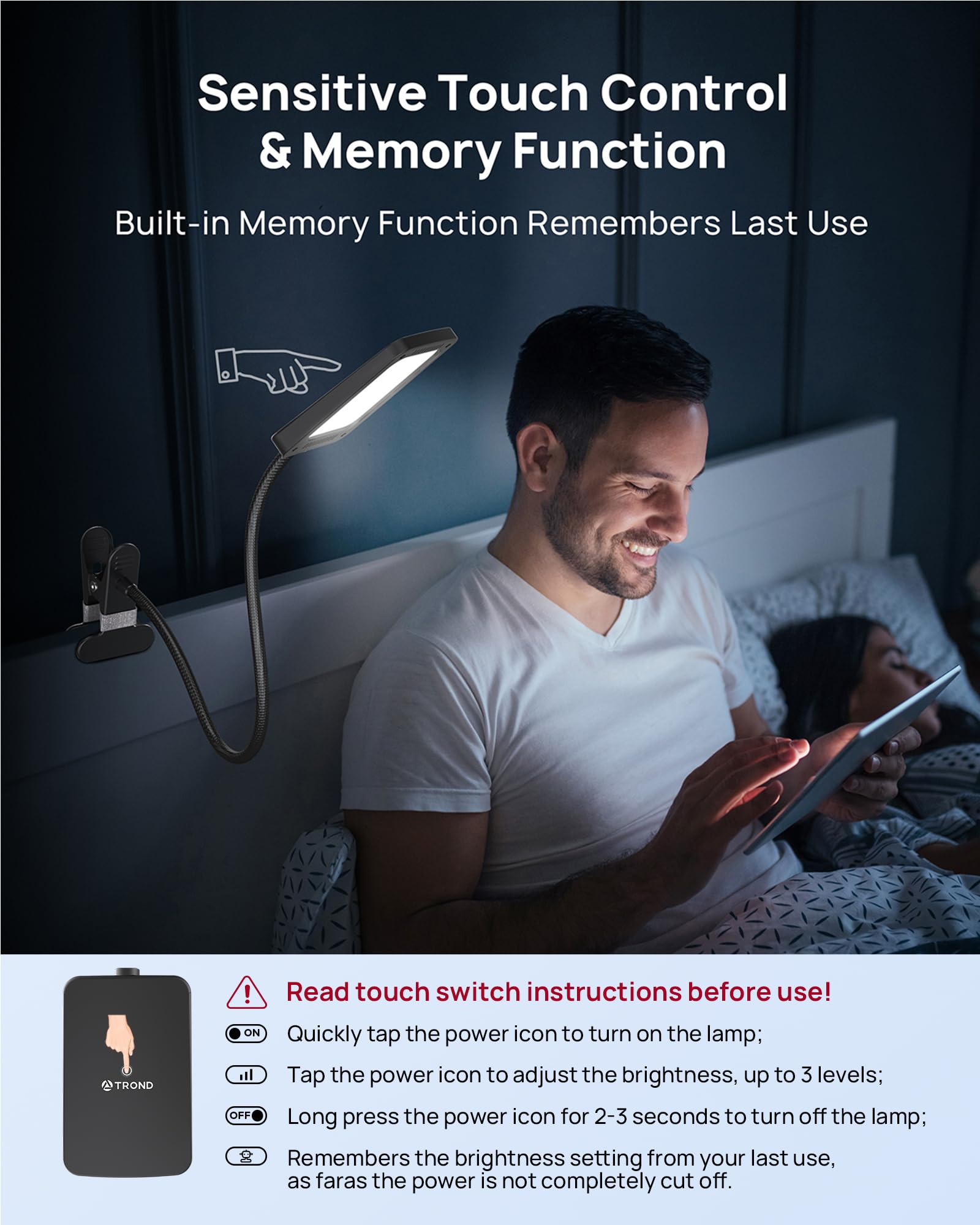 TROND LED desk lamp natural daylight 5800–6000K enhances color accuracy.