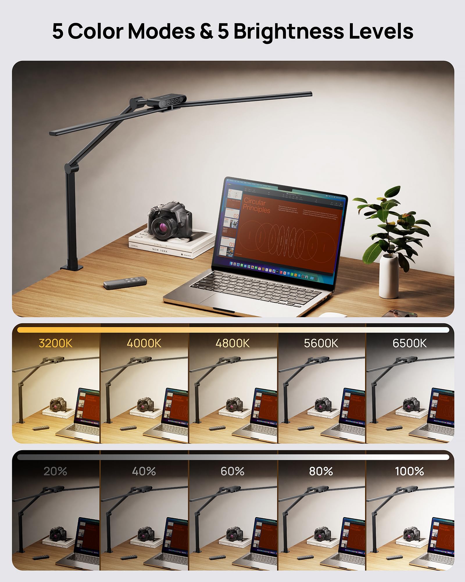 TROND LED Desk Lamp remote control enabling easy mode and timer adjustments