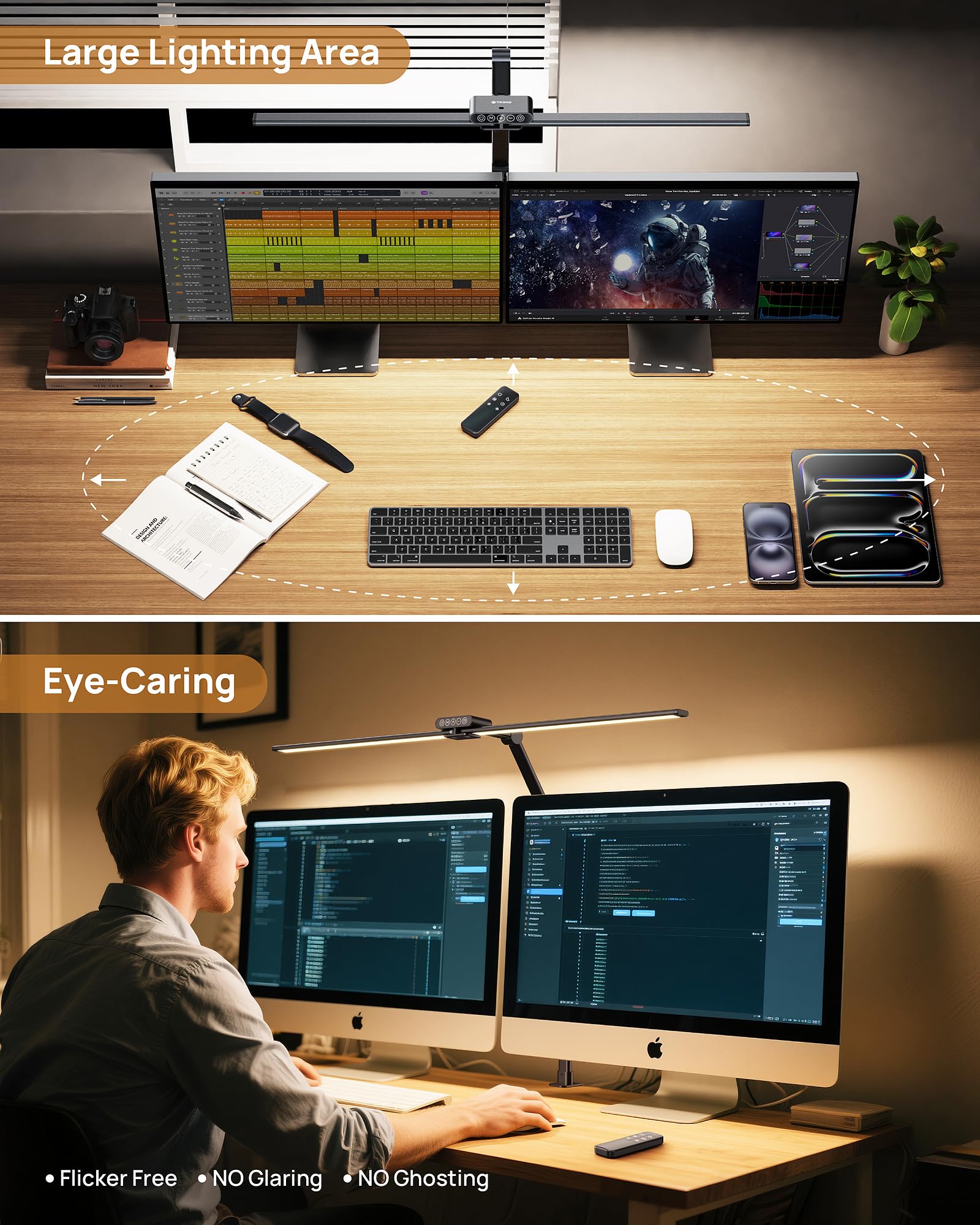 TROND LED Desk Lamp swing-arm offering precise angle and 360-degree rotation