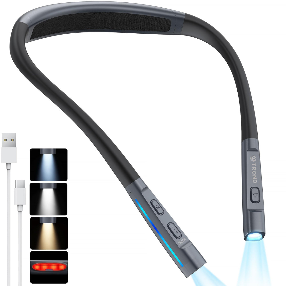 TROND LED neck reading light with adjustable arm for precise bedside illumination.