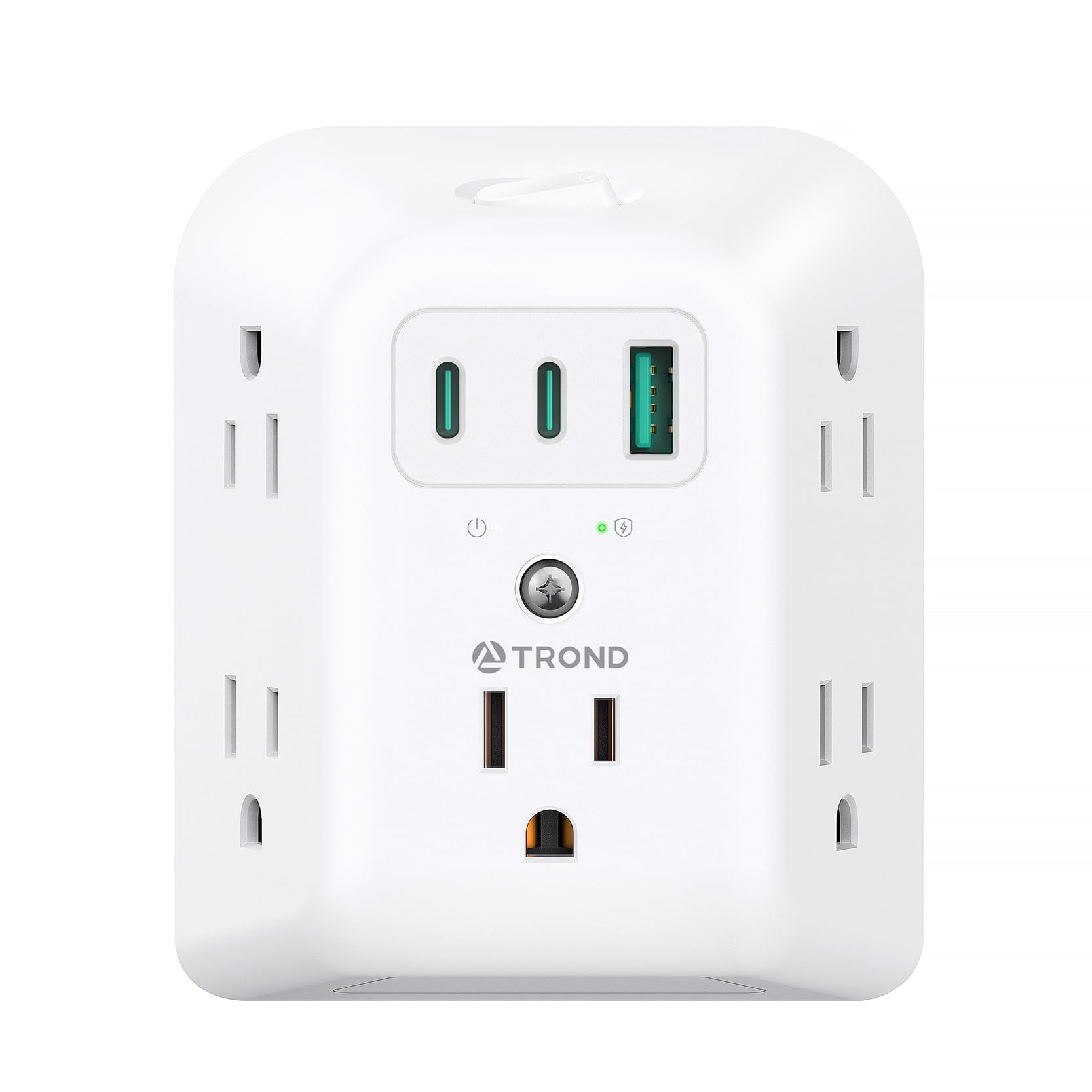 TROND multi plug outlet extender front view for organized home or office power