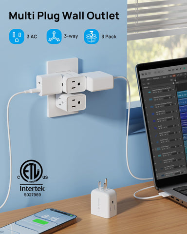 TROND Three-outlet design enables powering laptop, phone, and lamp together