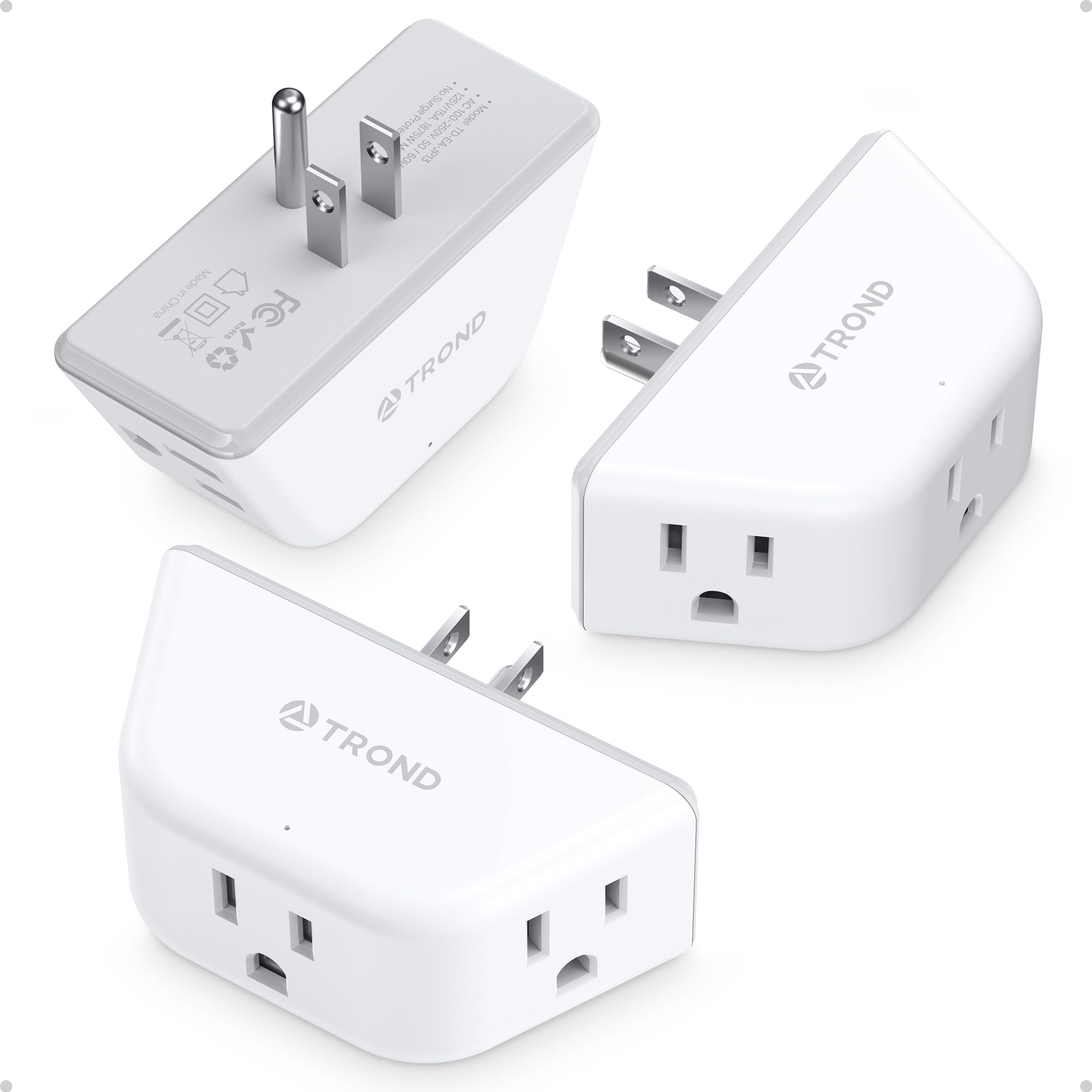 TROND outlet extender 3-pack top view with three sockets for easy charging