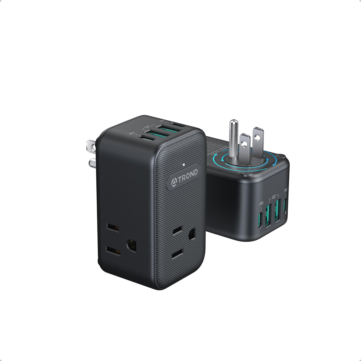 TROND outlet extender with 360° rotating plug fits tight spaces smoothly.