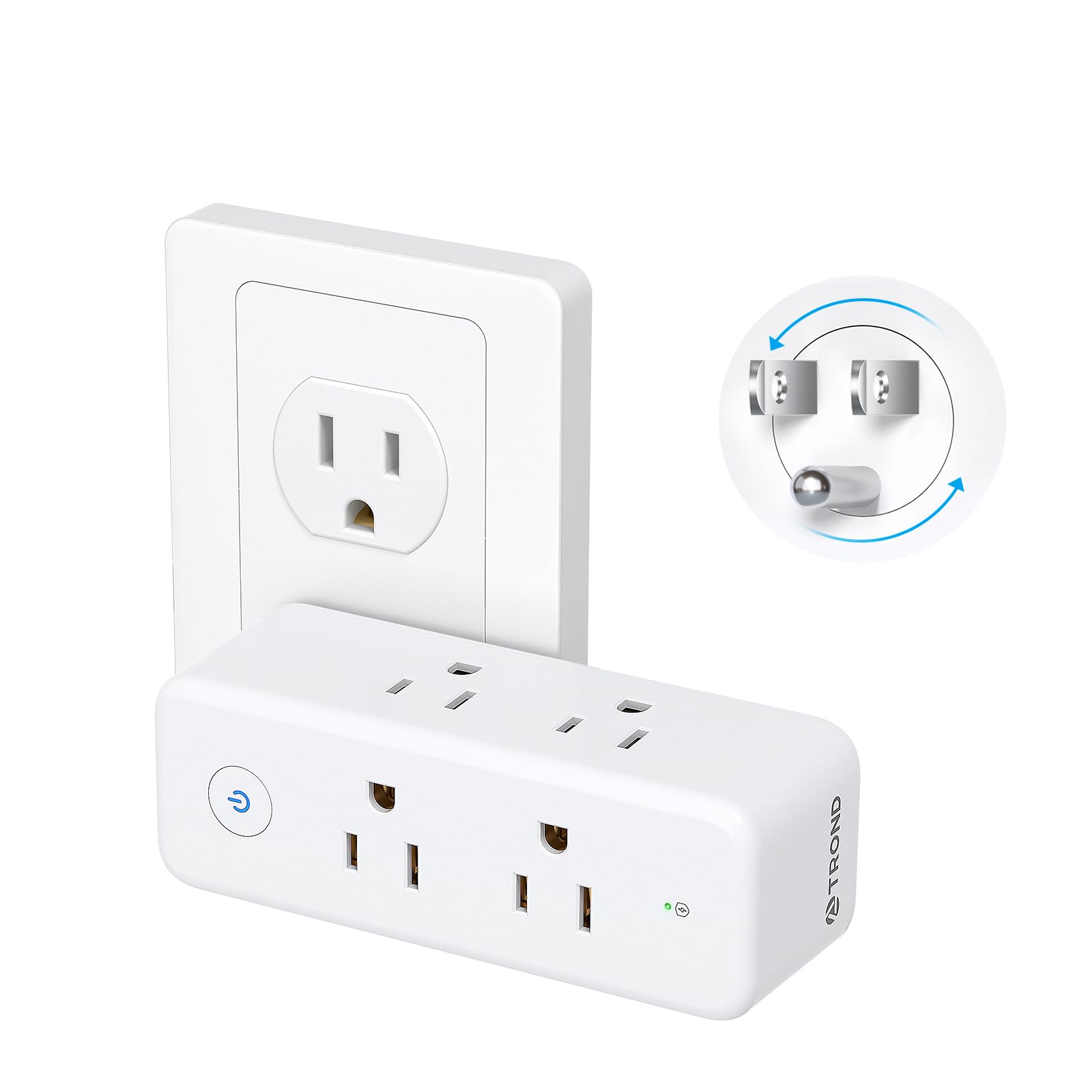 TROND outlet extender with a 360-degree rotating plug for flexible wall placement
