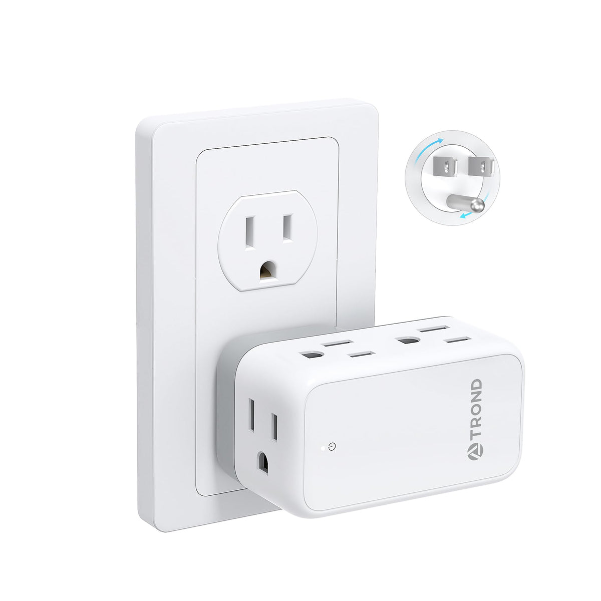 TROND outlet extender with 360 degree rotating plug for flexible placement