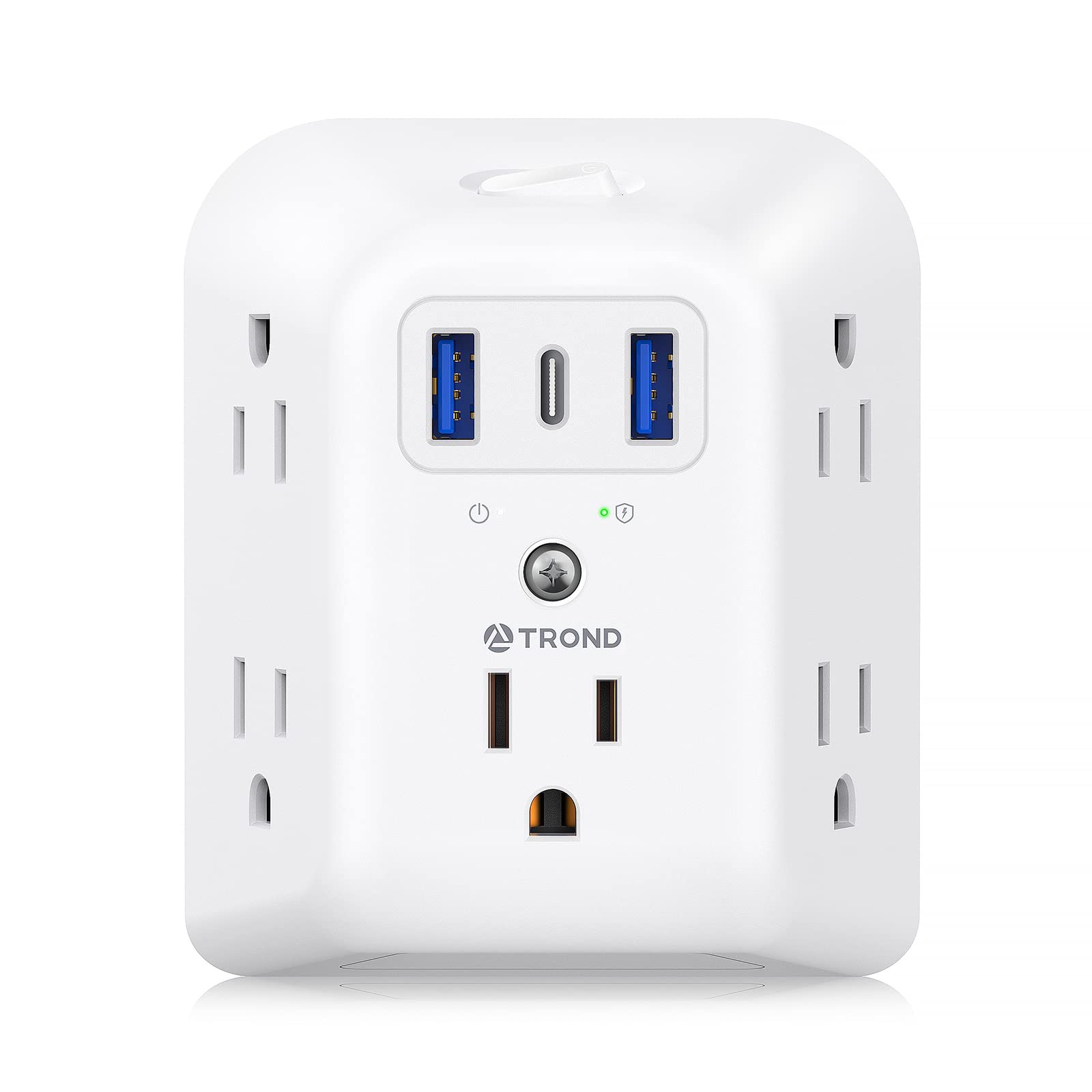 TROND outlet extender showing five outlets and USB-C port for versatile power expansion