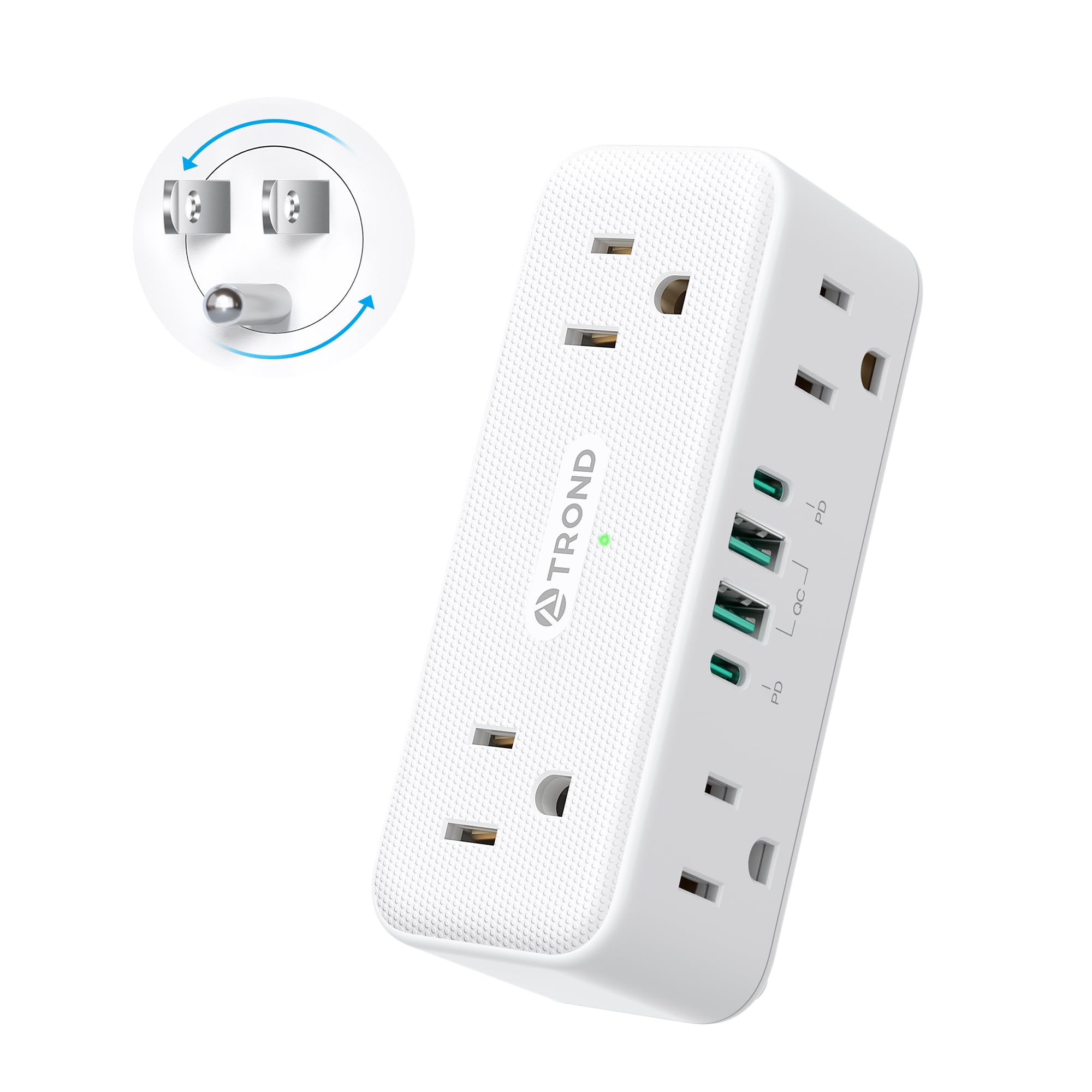 TROND outlet extender with six AC outlets on three sides for flexible room power