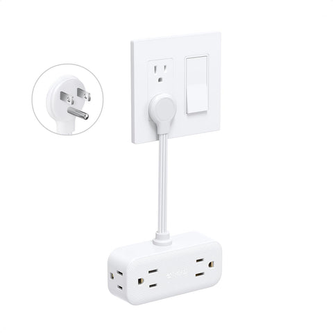 TROND outlet extender with flat plug and 6-inch cord saves space.