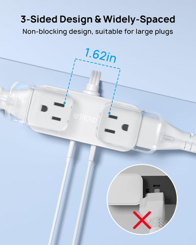 TROND flat-plug wall-mount-ready design fits tight spaces.