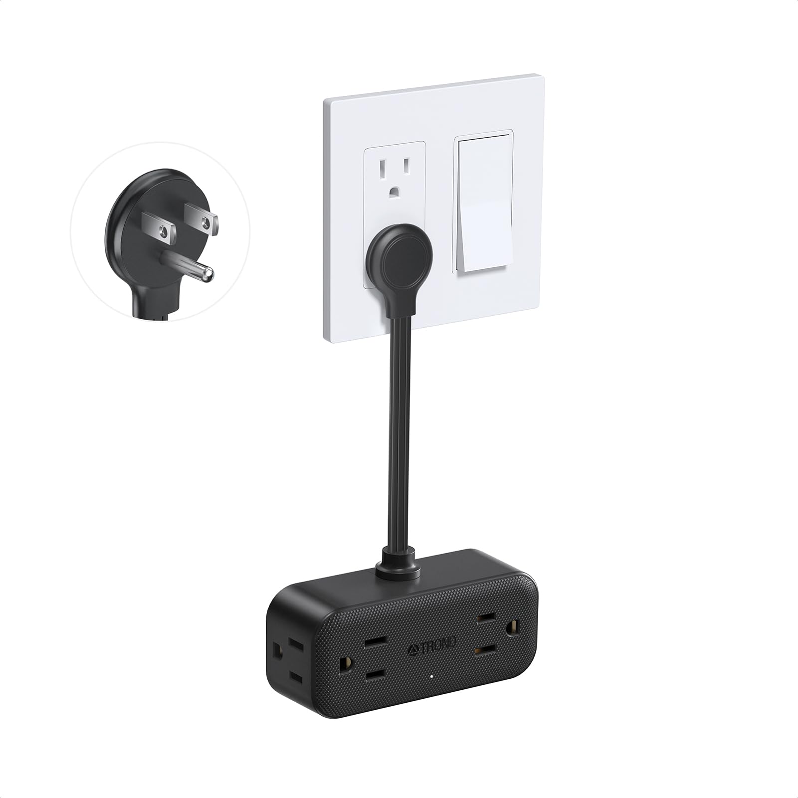 TROND outlet extender with flat plug design saves space and keeps outlets accessible.