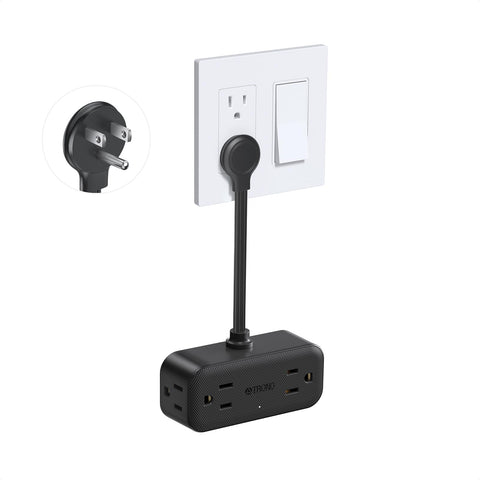 TROND outlet extender with flat plug design saves space and keeps outlets accessible.