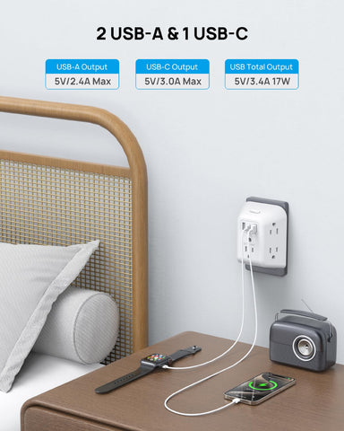 TROND extender screw port helps secure the power strip to the outlet