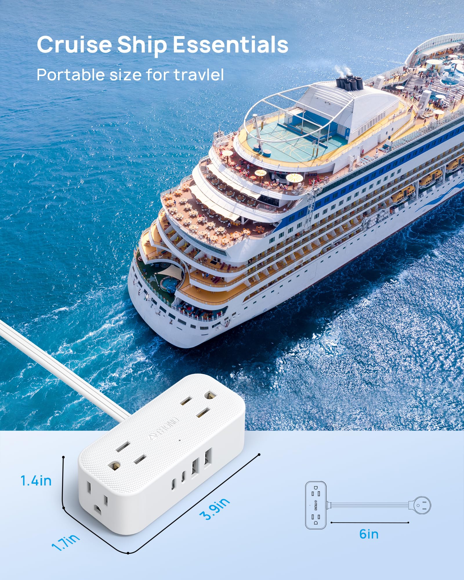 TROND travel-friendly power hub fits in bags and desks.