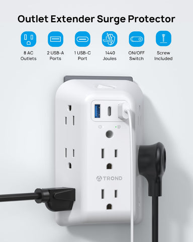 TROND extender showing USB-A and USB-C ports for fast charging.