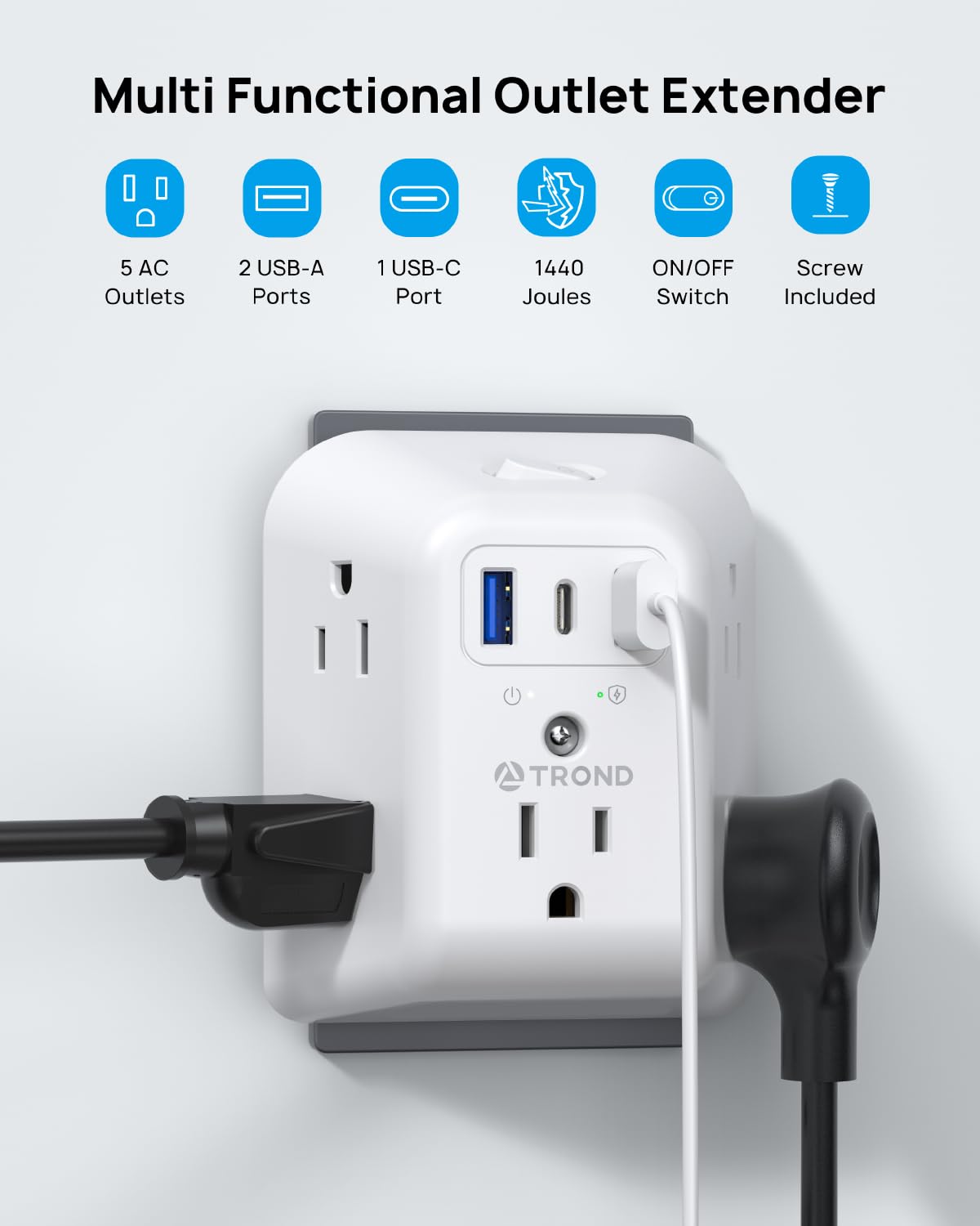 TROND outlet extender with USB-A and USB-C ports for fast charging