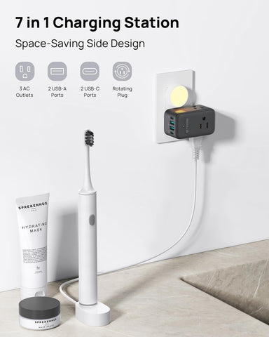 TROND outlet extender offers four USB ports for simultaneous charging on the go