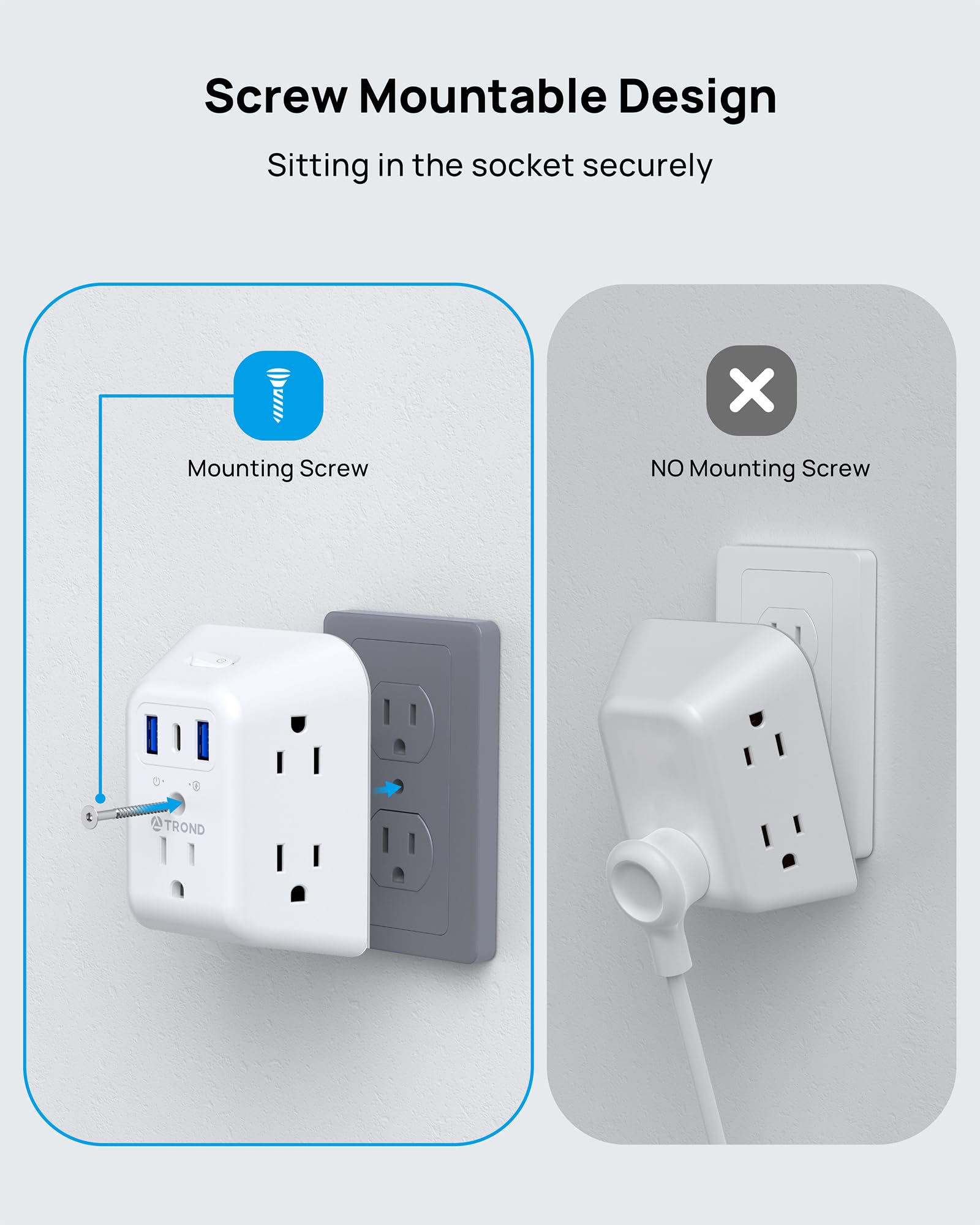 TROND outlet extender highlights wide spacing between sockets