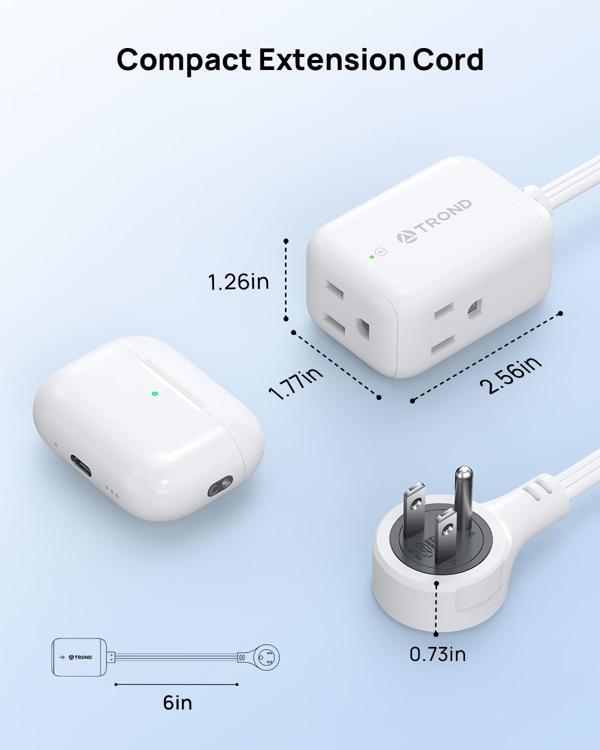 TROND compact cord behind kitchen counter reducing clutter and mess