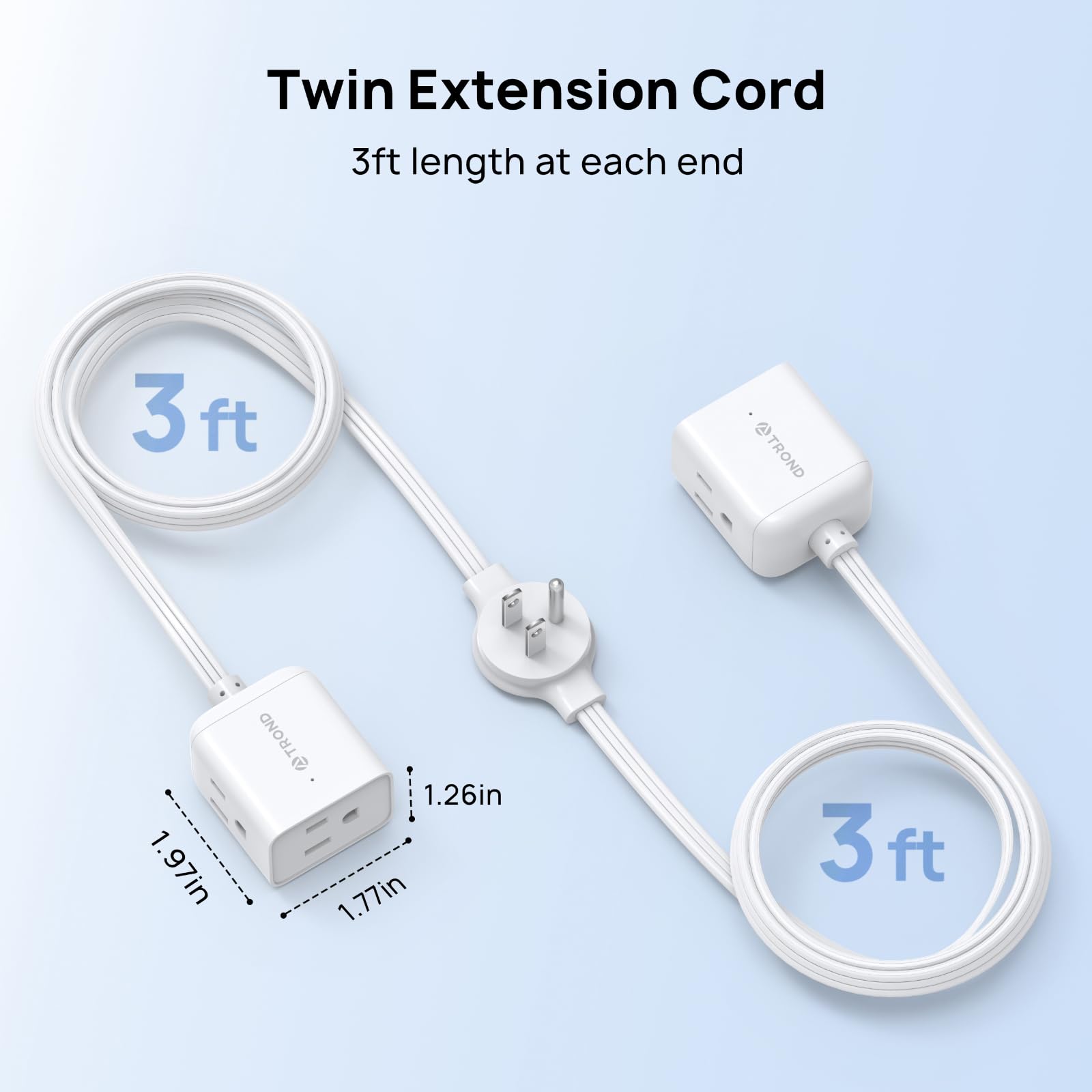 TROND Split Extension Cord installed behind TV stand for clutter-free setup.