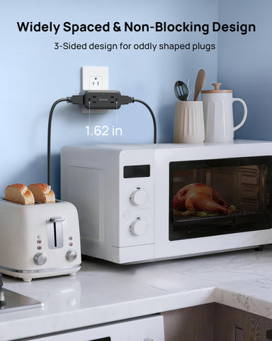 TROND three-sided outlet extender maximizes wall socket efficiency for multiple devices.