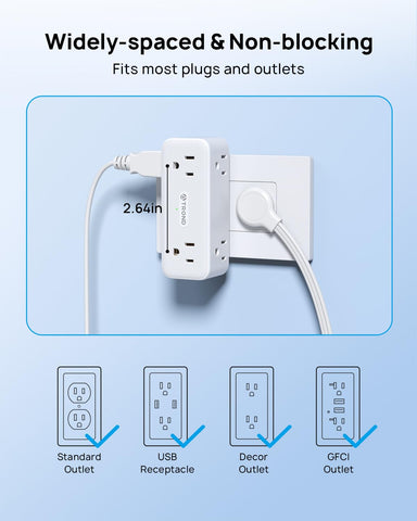TROND three-sided design keeps outlets spaced to prevent crowding.