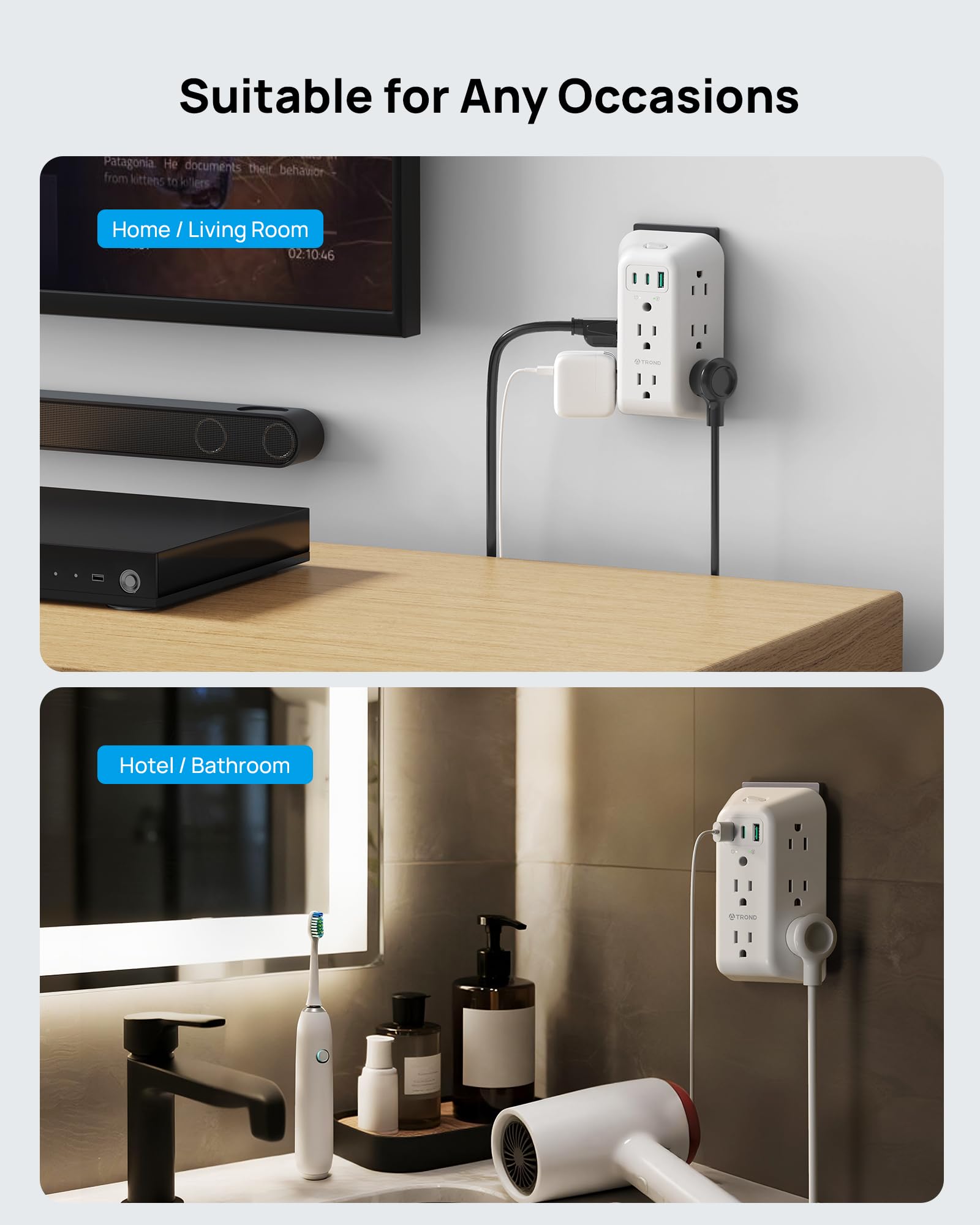 TROND flame-retardant PC-ABS body enhances safety for daily use.