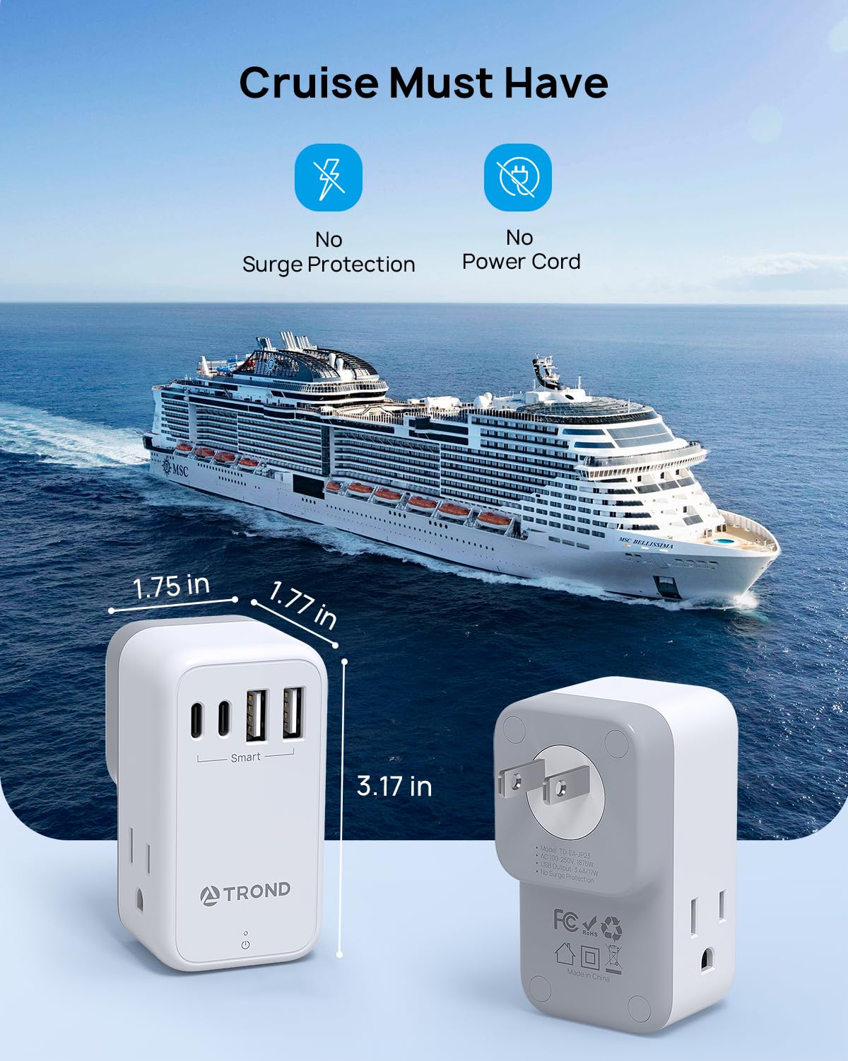 TROND US-to-Japan plug adapter enabling easy use in Japan.