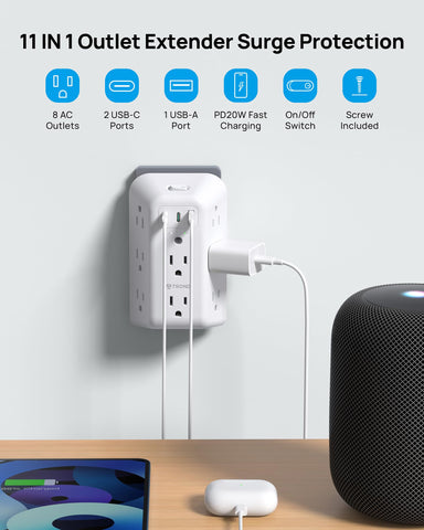 TROND wall-mount screw secured outlet extender fixed to standard outlet.
