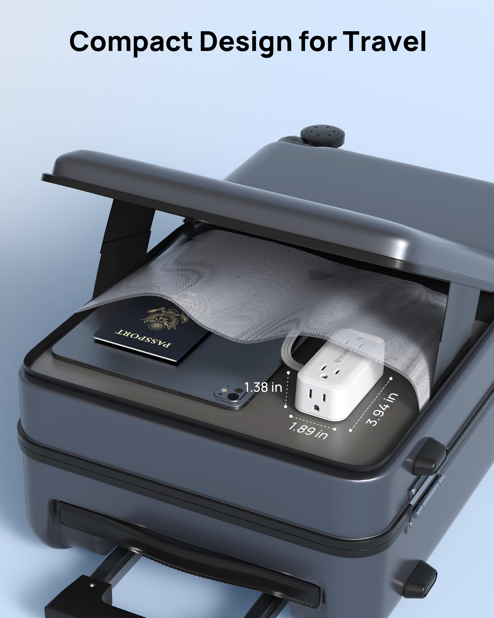 TROND wall-mountable power strip saves desk space in kitchens.