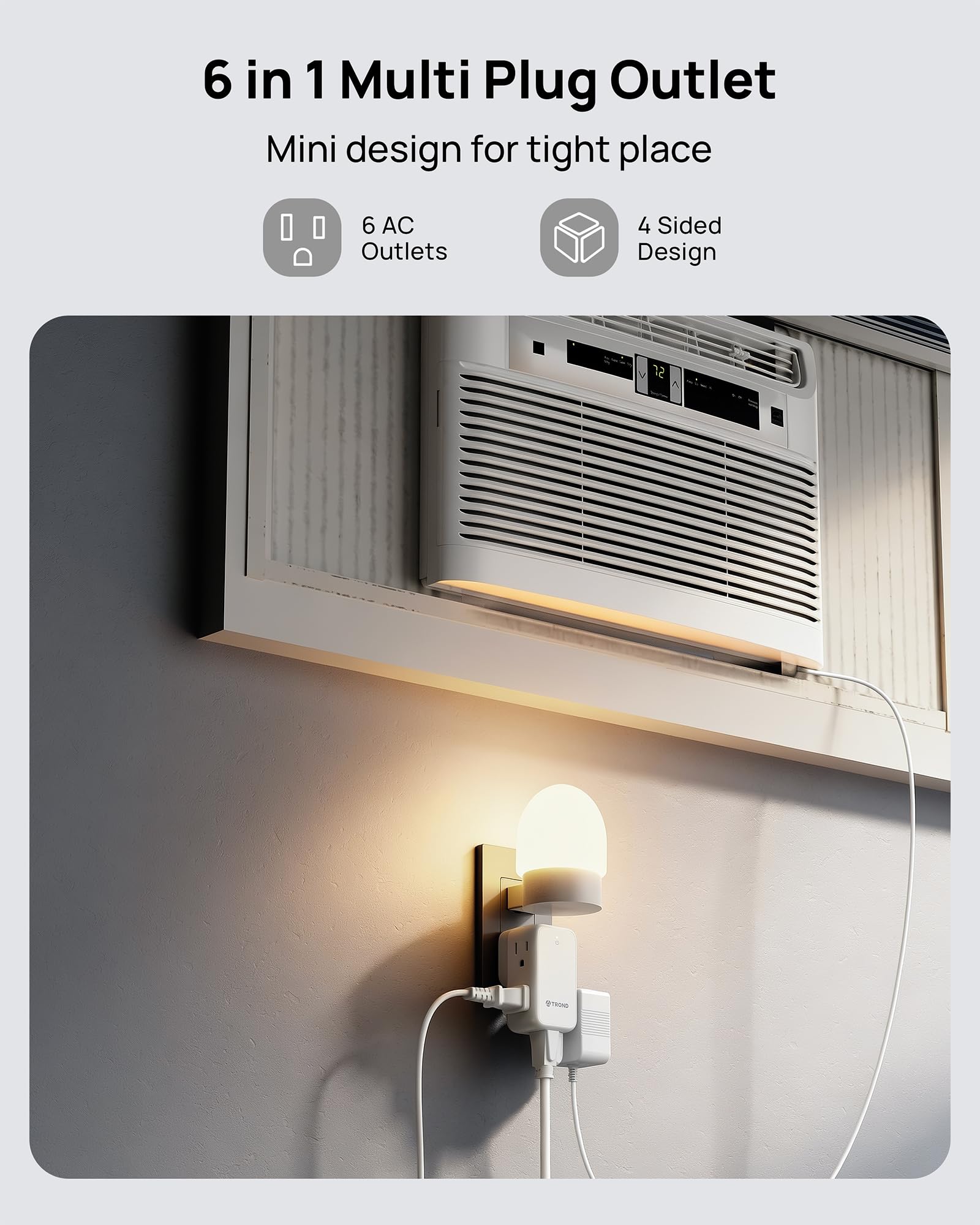 TROND wall outlet extender 2-pack with rotating plug for charging up to twelve devices.
