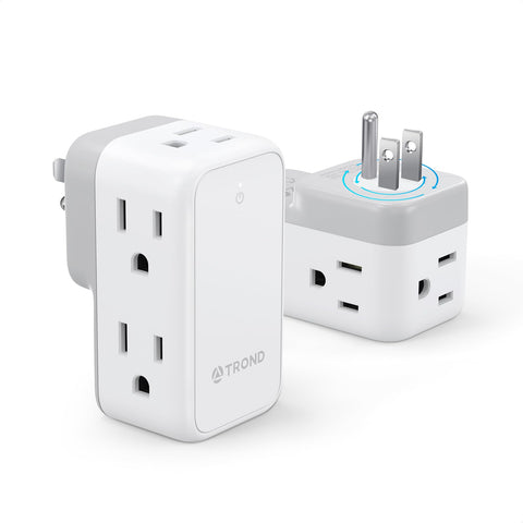 TROND wall outlet extender showing six outlets and rotating plug for versatile charging.