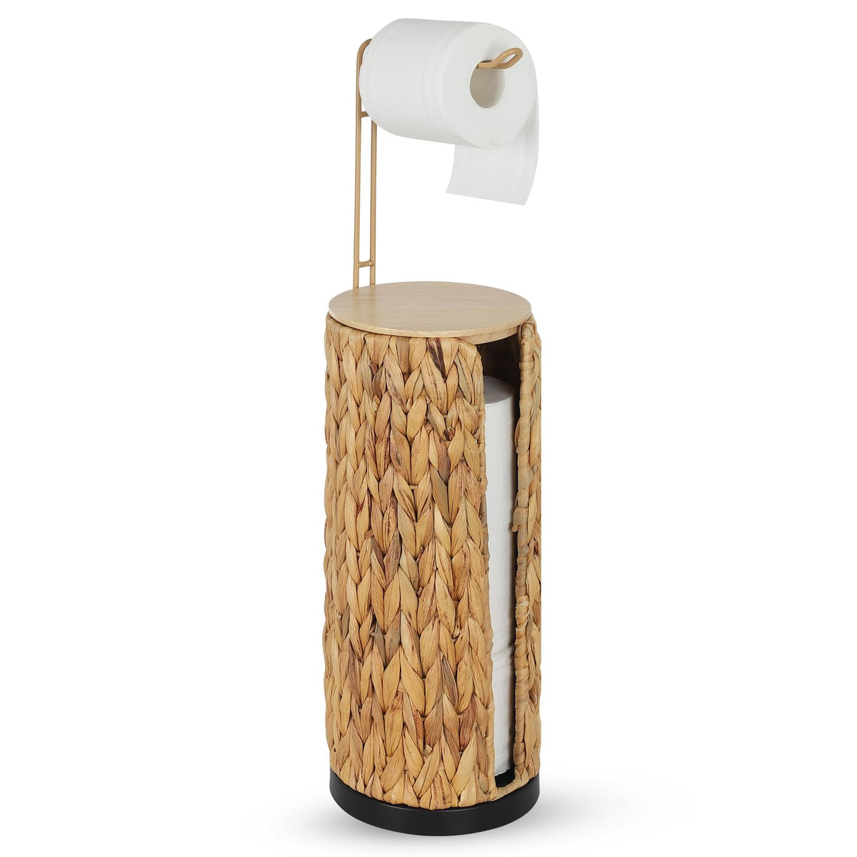 Trongee freestanding toilet paper holder with three-roll storage keeps extra rolls organized