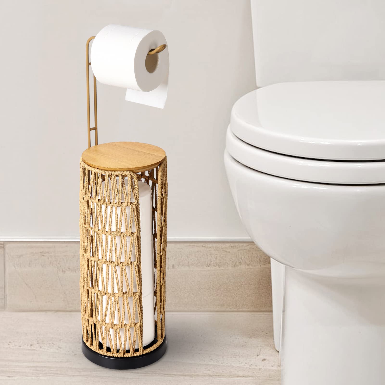 Trongee freestanding holder with three-roll storage beside the toilet