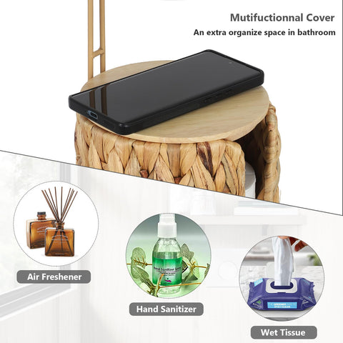 Trongee water hyacinth basket adds natural texture to any restroom