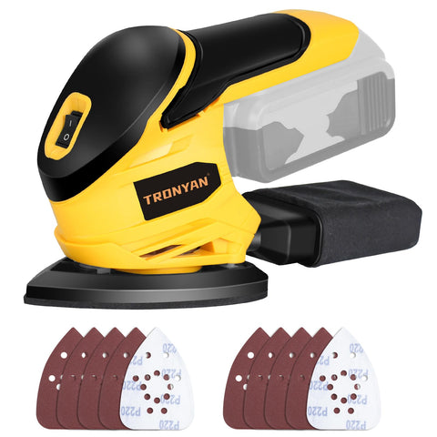 TRONYAN cordless detail sander with Dewalt 20V battery compatibility enables cordless operation in tight spaces.