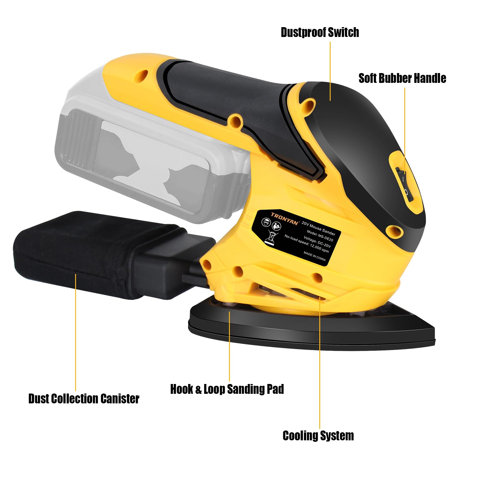 TRONYAN compact detail sander designed to reach tight spaces and edges with ease.