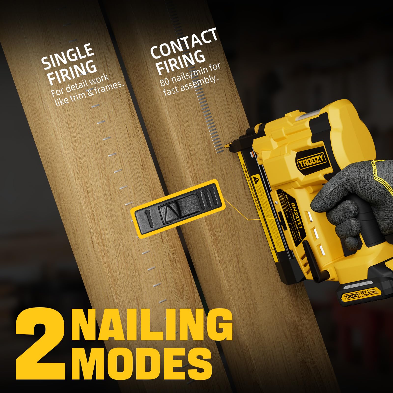 TROOZY 20V cordless nail gun with battery for portable use