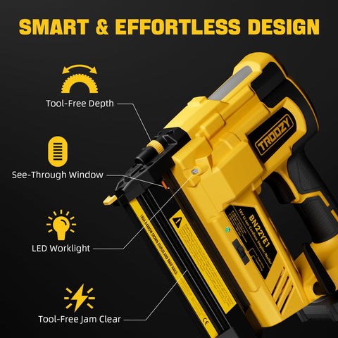 TROOZY depth dial helps achieve flush nail sinking for a clean finish