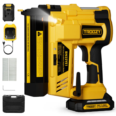 TROOZY pneumatic brad nailer in action for precise trim and molding